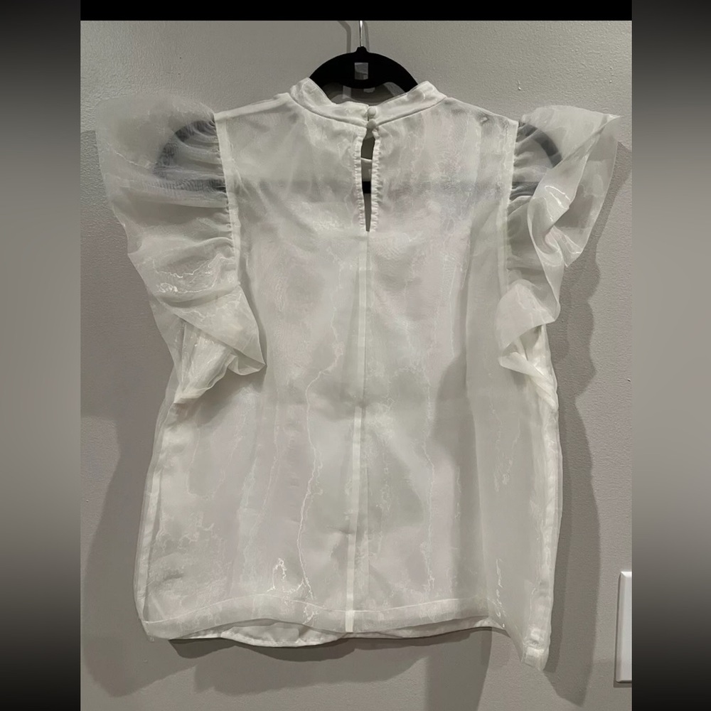 TCEC White Sheer Ruffle Sleeve Built-In Slip Tank Blouse Womens Size Medium - Picture 3 of 3